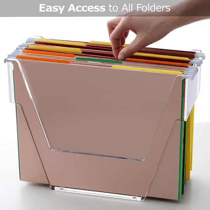 Acrylic File Organizer Box Letter Size Hanging File Organizer, Clear Portable File Folder Box with Handle, Filing Crate Bin Holder for Desk, Office, Home, School - 1 Pack