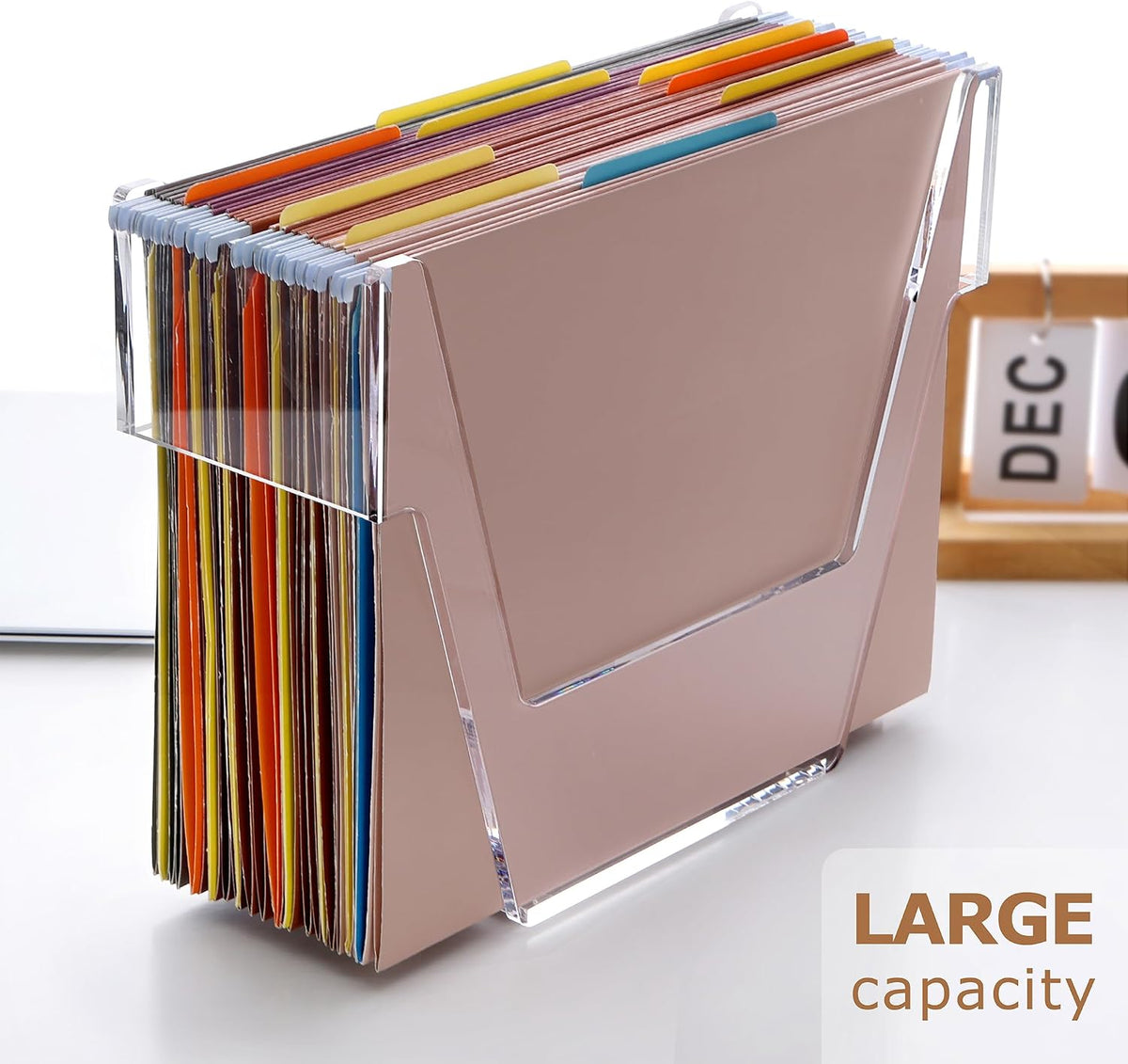 Acrylic File Organizer Box Letter Size Hanging File Organizer, Clear Portable File Folder Box with Handle, Filing Crate Bin Holder for Desk, Office, Home, School - 1 Pack