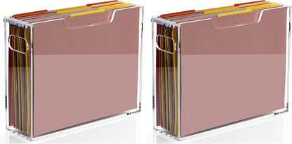 Acrylic File Organizer Box Letter Size Hanging File Organizer, Clear Portable File Folder Box with Handle, Filing Crate Bin Holder for Desk, Office, Home, School - 1 Pack