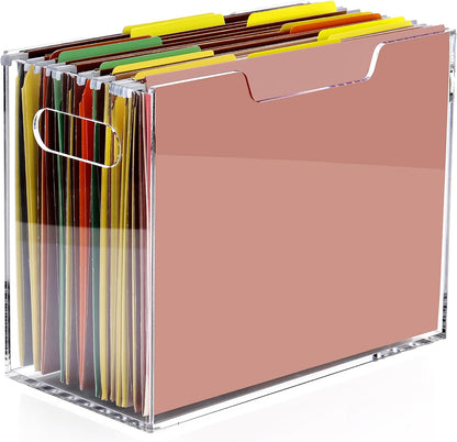 Acrylic File Organizer Box Letter Size Hanging File Organizer, Clear Portable File Folder Box with Handle, Filing Crate Bin Holder for Desk, Office, Home, School - 1 Pack