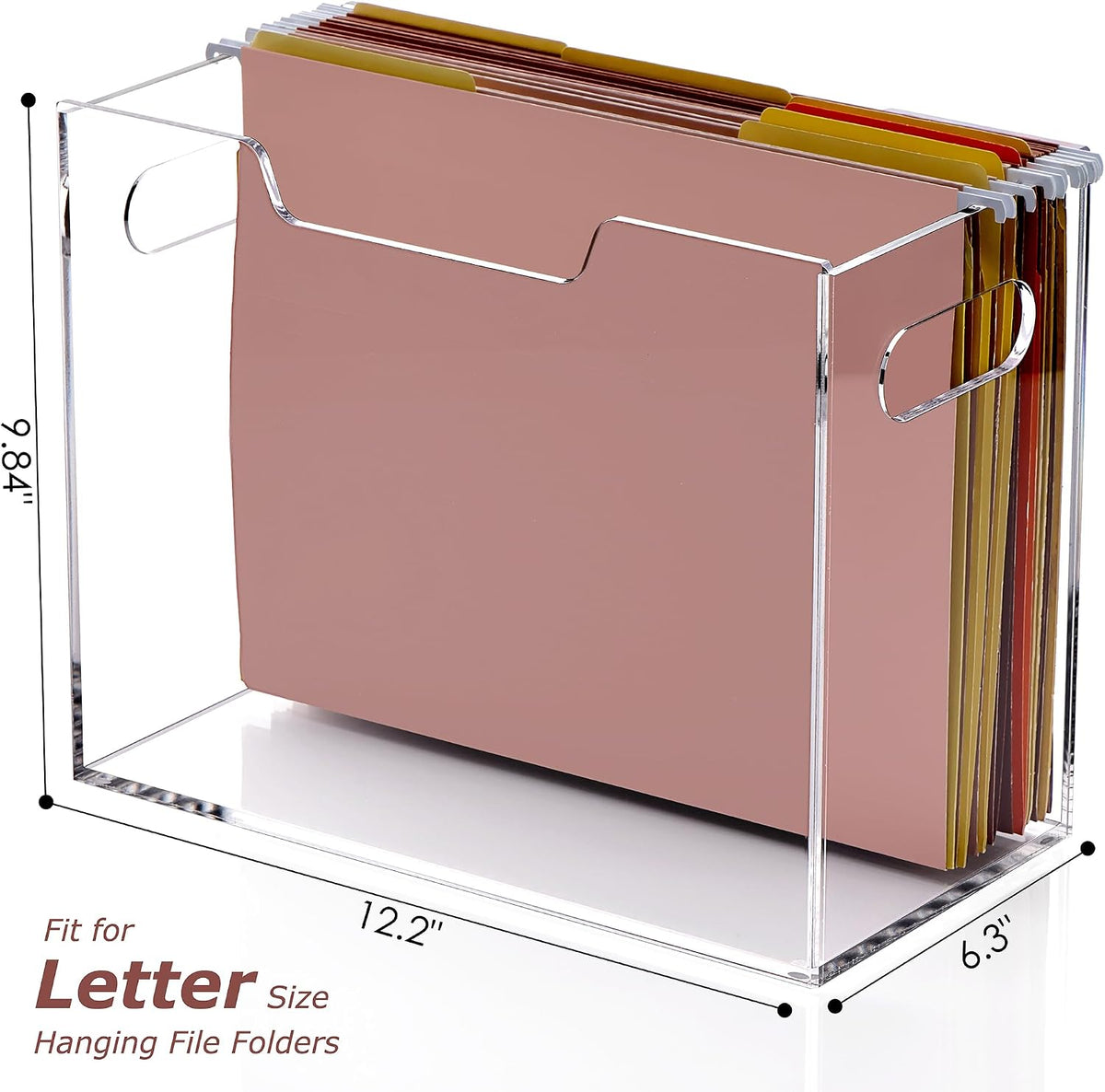 Acrylic File Organizer Box Letter Size Hanging File Organizer, Clear Portable File Folder Box with Handle, Filing Crate Bin Holder for Desk, Office, Home, School - 1 Pack