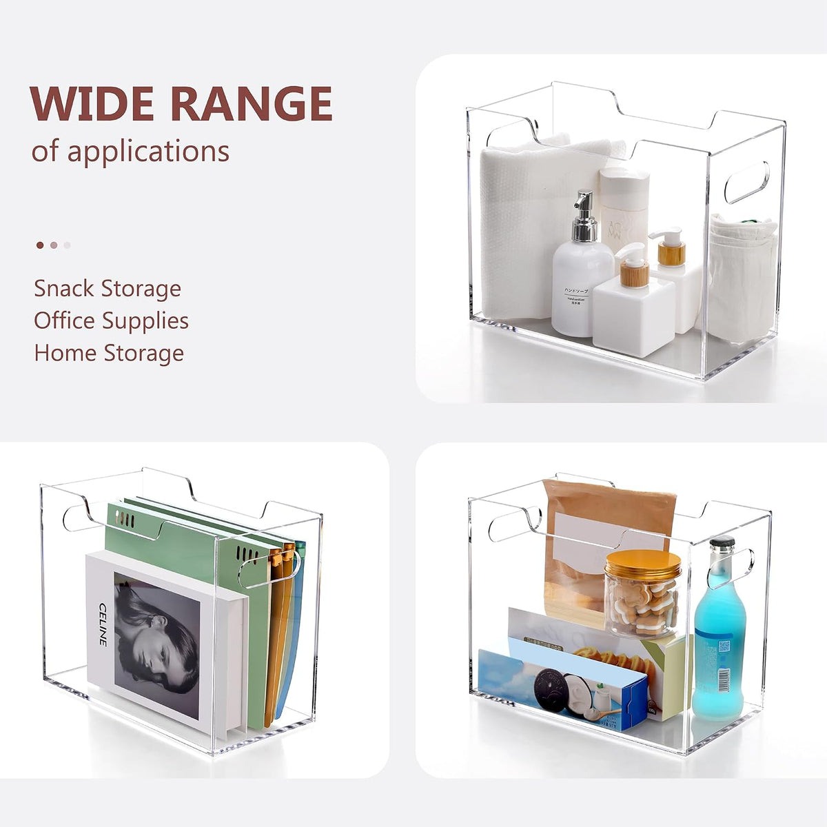 Acrylic File Organizer Box Letter Size Hanging File Organizer, Clear Portable File Folder Box with Handle, Filing Crate Bin Holder for Desk, Office, Home, School - 1 Pack