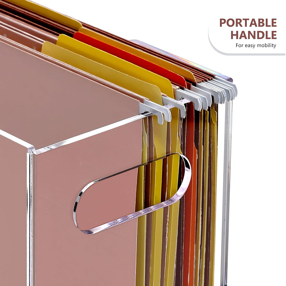 Acrylic File Organizer Box Letter Size Hanging File Organizer, Clear Portable File Folder Box with Handle, Filing Crate Bin Holder for Desk, Office, Home, School - 1 Pack