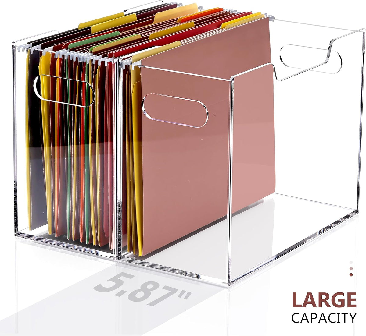 Acrylic File Organizer Box Letter Size Hanging File Organizer, Clear Portable File Folder Box with Handle, Filing Crate Bin Holder for Desk, Office, Home, School - 1 Pack