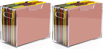 Acrylic File Organizer Box Letter Size Hanging File Organizer, Clear Portable File Folder Box with Handle, Filing Crate Bin Holder for Desk, Office, Home, School - 1 Pack