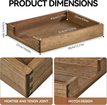 Wooden Letter Tray, Single-Tier Paper Organizer for Desk, Brown TP