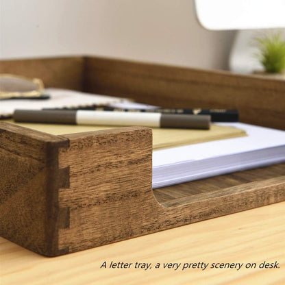 Wooden Letter Tray, Single-Tier Paper Organizer for Desk, Brown TP
