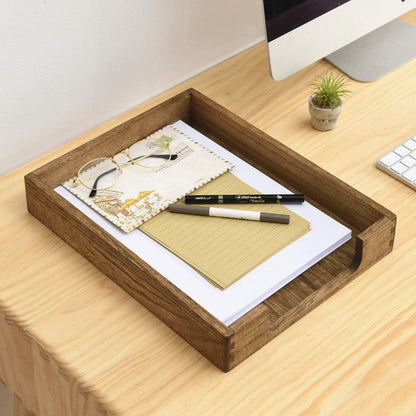 Wooden Letter Tray, Single-Tier Paper Organizer for Desk, Brown TP