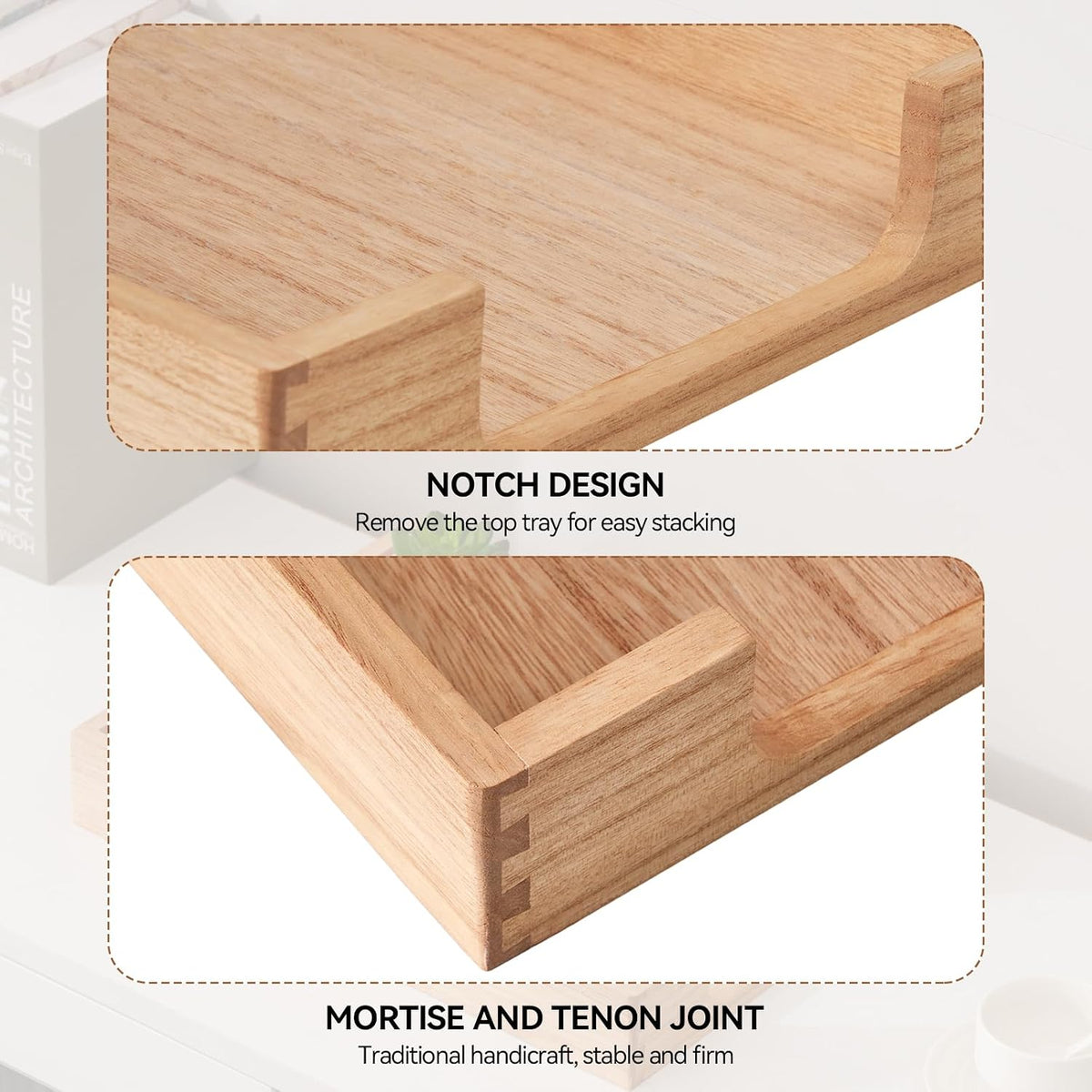 Wooden Letter Tray, Single-Tier Paper Organizer for Desk, Brown TP