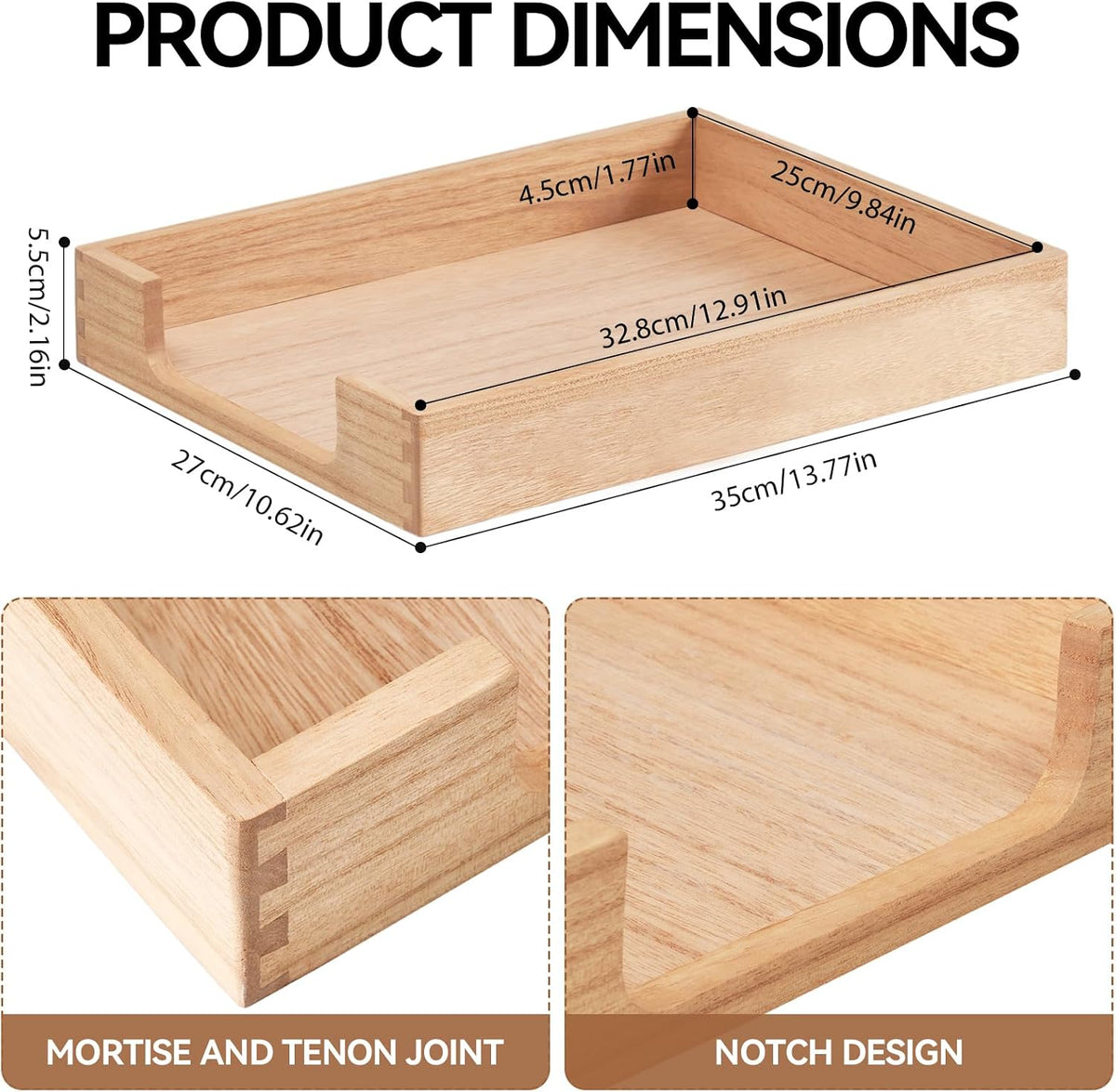 Wooden Letter Tray, Single-Tier Paper Organizer for Desk, Brown TP