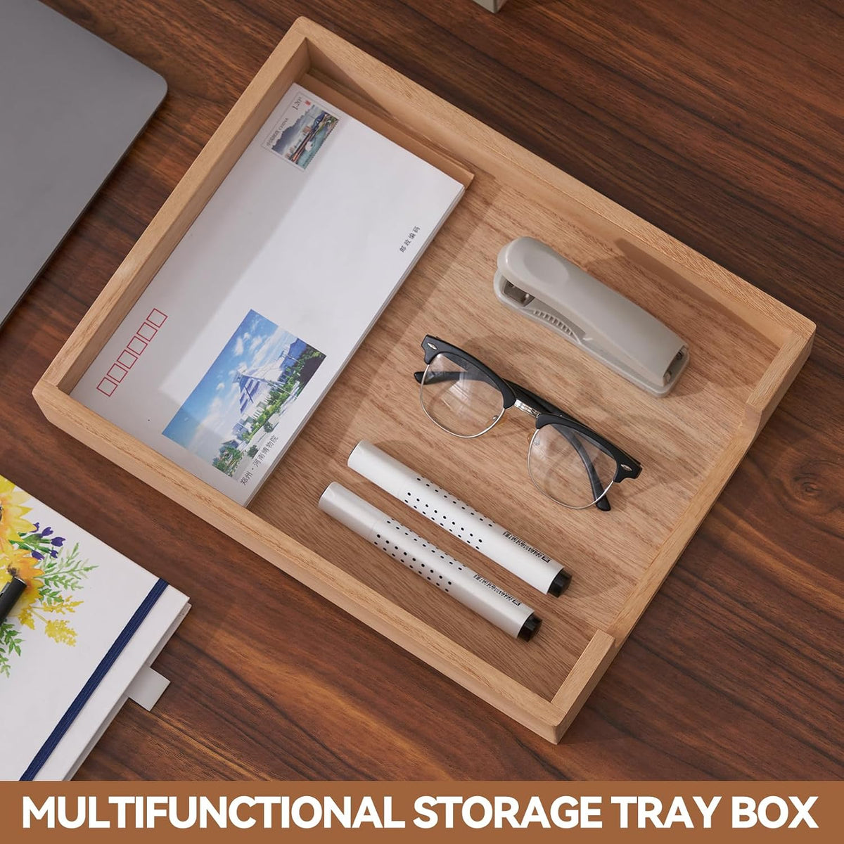 Wooden Letter Tray, Single-Tier Paper Organizer for Desk, Brown TP