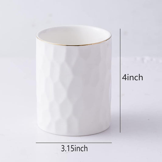 Ceramic Aesthetic Pen Holder for Desk Cute White Pencil Holder Cup Pot Desk Organizer Office Supplies - Stylish Office Decor, Makeup Brush Holder,Toothbrush Holder (White)