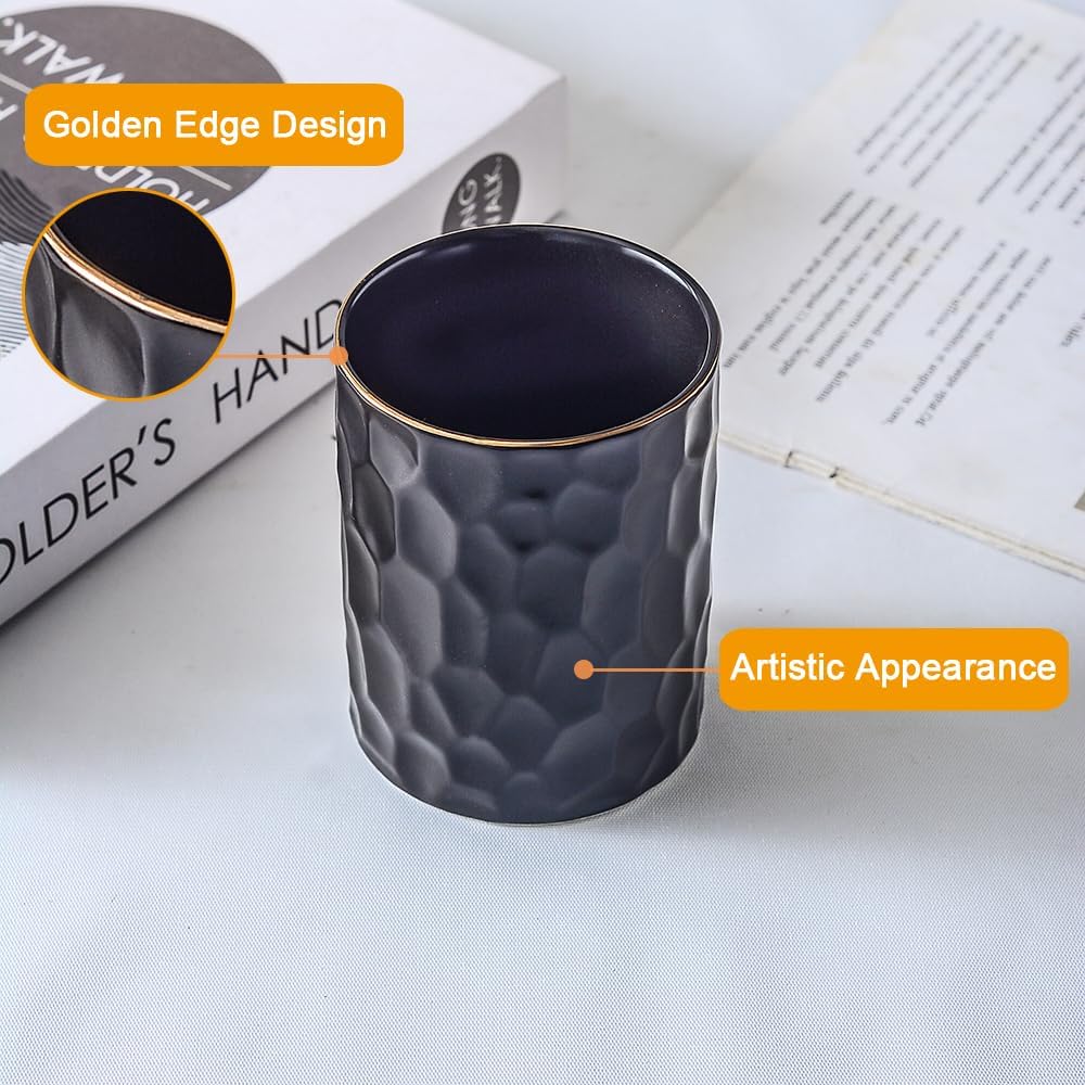 Ceramic Aesthetic Pen Holder for Desk Cute White Pencil Holder Cup Pot Desk Organizer Office Supplies - Stylish Office Decor, Makeup Brush Holder,Toothbrush Holder (White)