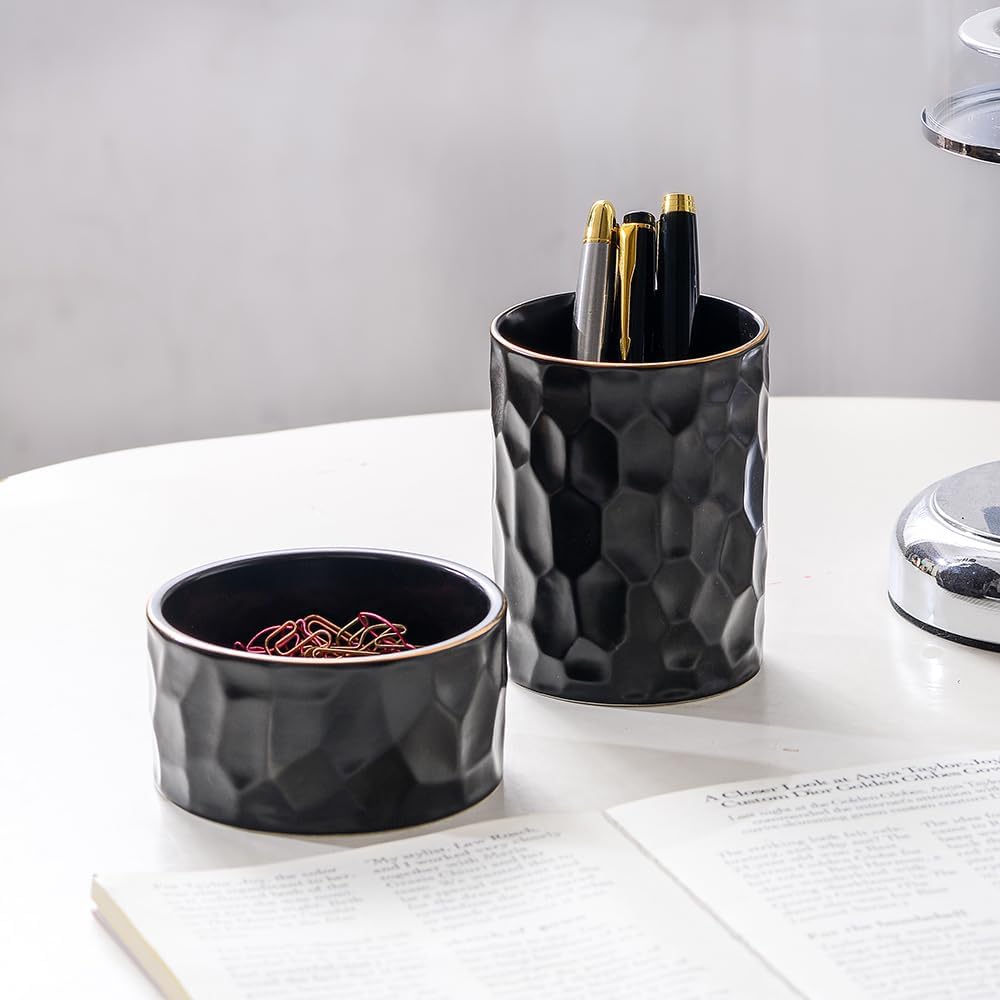 Ceramic Aesthetic Pen Holder for Desk Cute White Pencil Holder Cup Pot Desk Organizer Office Supplies - Stylish Office Decor, Makeup Brush Holder,Toothbrush Holder (White)