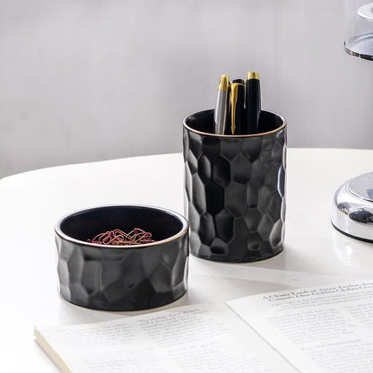 Ceramic Aesthetic Pen Holder for Desk Cute White Pencil Holder Cup Pot Desk Organizer Office Supplies - Stylish Office Decor, Makeup Brush Holder,Toothbrush Holder (White)