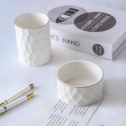 Ceramic Aesthetic Pen Holder for Desk Cute White Pencil Holder Cup Pot Desk Organizer Office Supplies - Stylish Office Decor, Makeup Brush Holder,Toothbrush Holder (White)