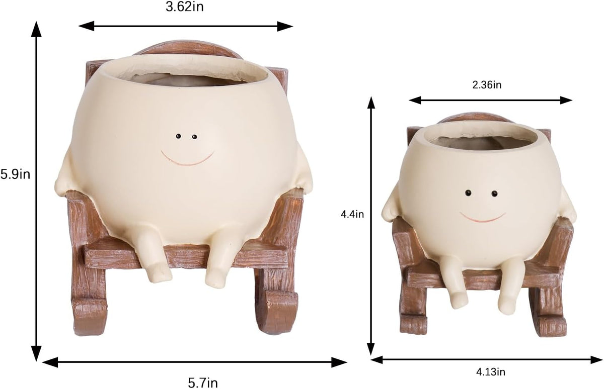 Smily Face Planter Pot Cute Resin Flower Head Planters for Indoor Outdoor Unique Sit Rocking Chair Succulent Pots Gift IdeaI for Mother and Appreciation Christmas with Drainage Hole