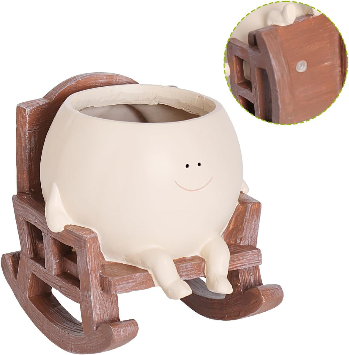 Smily Face Planter Pot Cute Resin Flower Head Planters for Indoor Outdoor Unique Sit Rocking Chair Succulent Pots Gift IdeaI for Mother and Appreciation Christmas with Drainage Hole