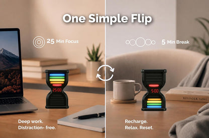 Pomodoro Timer for Productivity, Visual Countdown with Light Flow, Flip Timer 25/5 min, Custom Countdown Count-up, USB-C Rechargeable, Silent, Study for Kids Students ADHD Gift Work Classroom Office