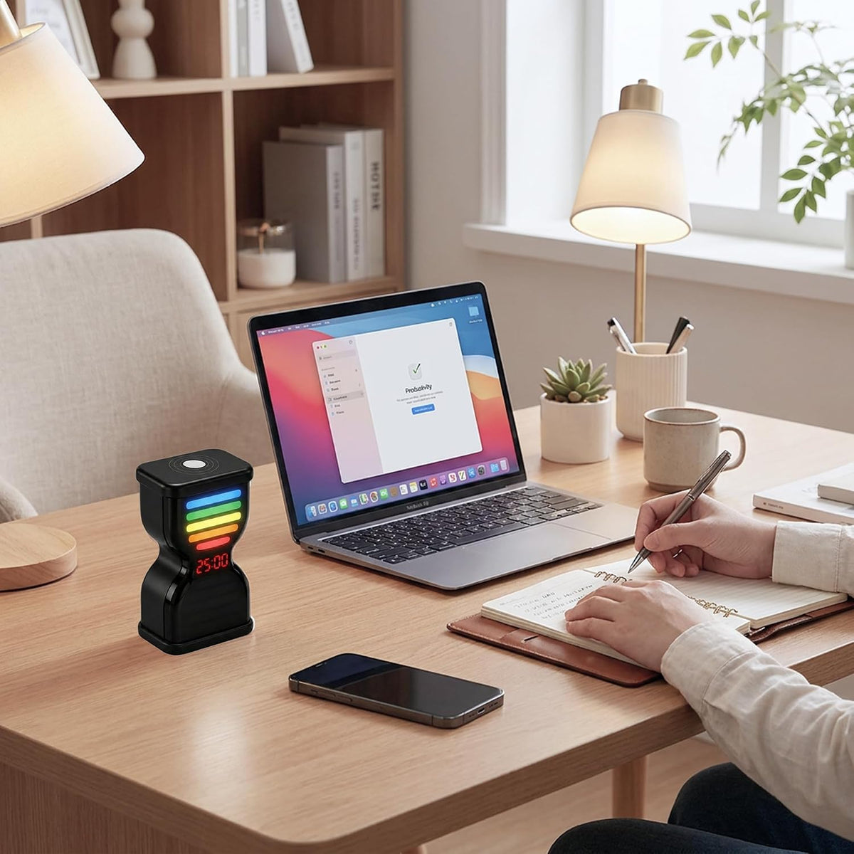 Pomodoro Timer for Productivity, Visual Countdown with Light Flow, Flip Timer 25/5 min, Custom Countdown Count-up, USB-C Rechargeable, Silent, Study for Kids Students ADHD Gift Work Classroom Office
