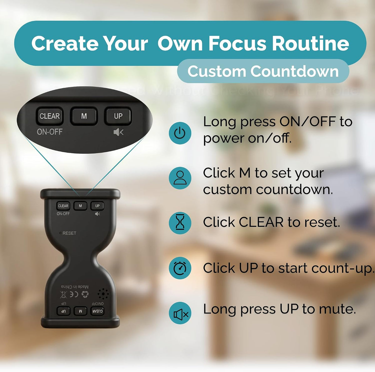Pomodoro Timer for Productivity, Visual Countdown with Light Flow, Flip Timer 25/5 min, Custom Countdown Count-up, USB-C Rechargeable, Silent, Study for Kids Students ADHD Gift Work Classroom Office