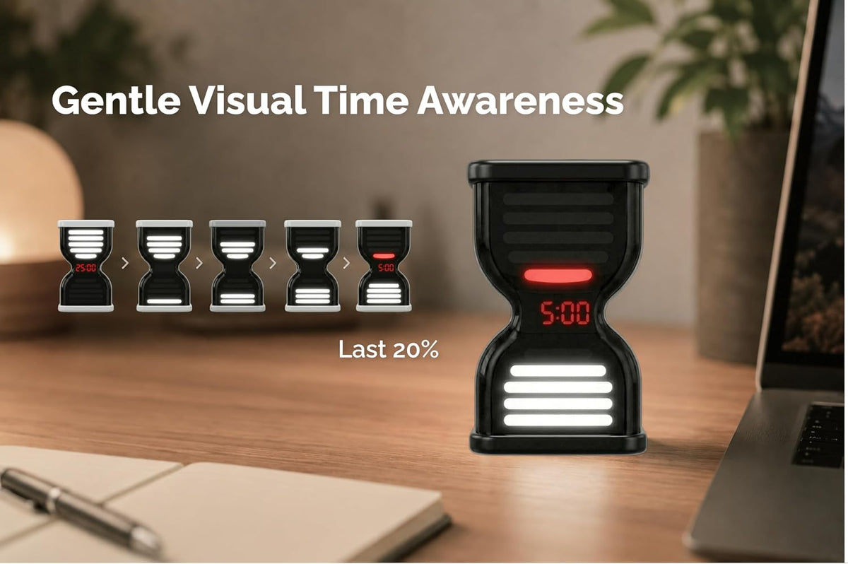 Pomodoro Timer for Productivity, Visual Countdown with Light Flow, Flip Timer 25/5 min, Custom Countdown Count-up, USB-C Rechargeable, Silent, Study for Kids Students ADHD Gift Work Classroom Office
