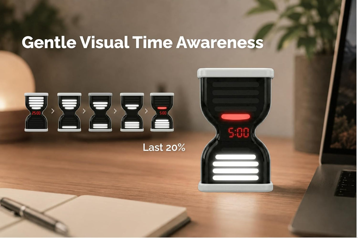 Pomodoro Timer for Productivity, Visual Countdown with Light Flow, Flip Timer 25/5 min, Custom Countdown Count-up, USB-C Rechargeable, Silent, Study for Kids Students ADHD Gift Work Classroom Office