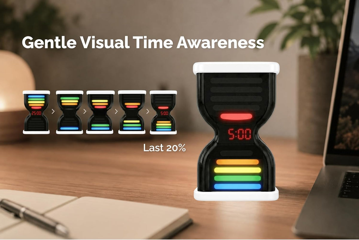 Pomodoro Timer for Productivity, Visual Countdown with Light Flow, Flip Timer 25/5 min, Custom Countdown Count-up, USB-C Rechargeable, Silent, Study for Kids Students ADHD Gift Work Classroom Office