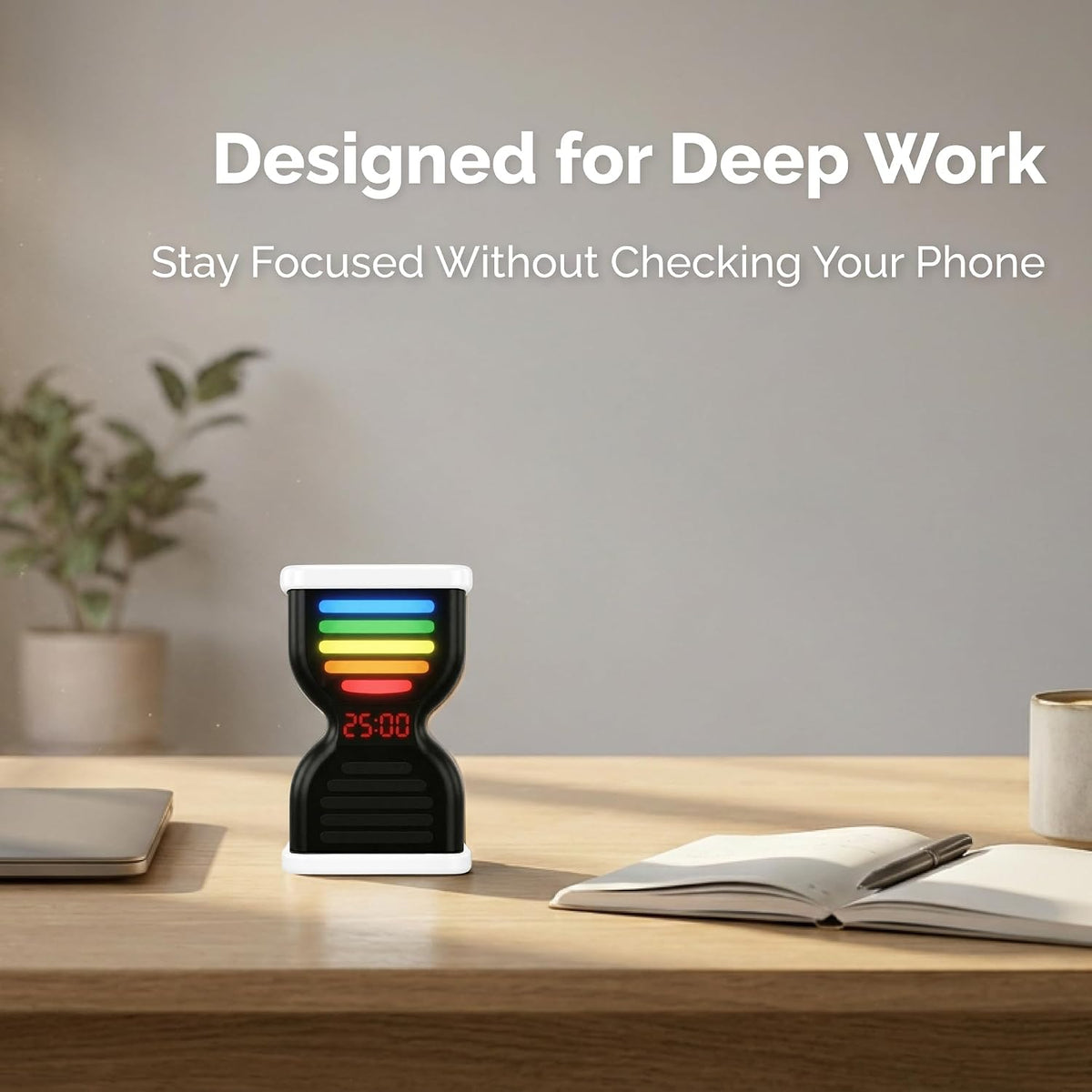 Pomodoro Timer for Productivity, Visual Countdown with Light Flow, Flip Timer 25/5 min, Custom Countdown Count-up, USB-C Rechargeable, Silent, Study for Kids Students ADHD Gift Work Classroom Office