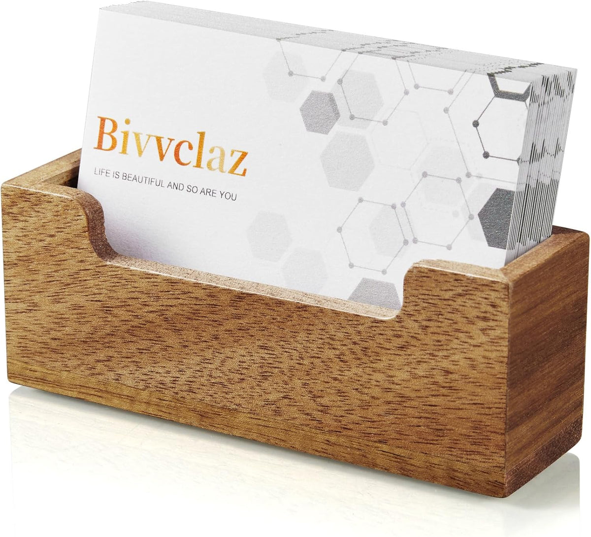 Business Card Holder Desk, Acacia Wood Business Card Organizer Desktop Business Card Display Stand for Office Tabletop Exhibition, Small Business Essentials