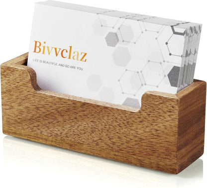 Business Card Holder Desk, Acacia Wood Business Card Organizer Desktop Business Card Display Stand for Office Tabletop Exhibition, Small Business Essentials