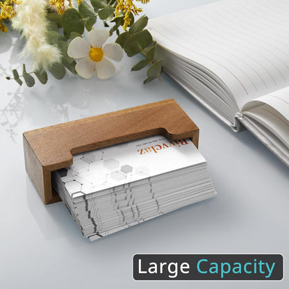 Business Card Holder Desk, Acacia Wood Business Card Organizer Desktop Business Card Display Stand for Office Tabletop Exhibition, Small Business Essentials