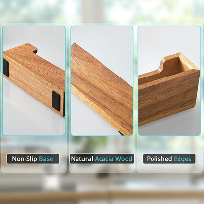 Business Card Holder Desk, Acacia Wood Business Card Organizer Desktop Business Card Display Stand for Office Tabletop Exhibition, Small Business Essentials