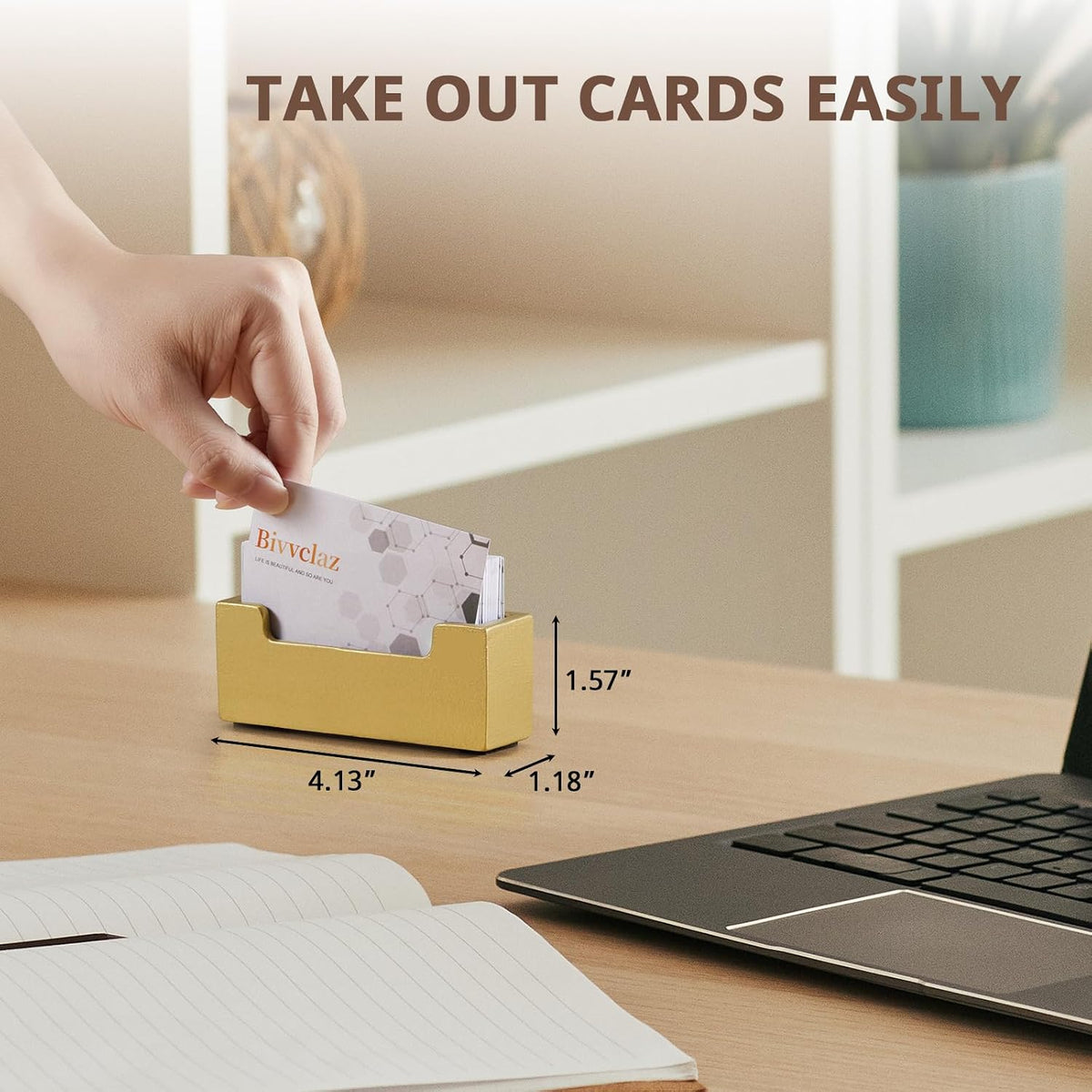 Business Card Holder Desk, Acacia Wood Business Card Organizer Desktop Business Card Display Stand for Office Tabletop Exhibition, Small Business Essentials