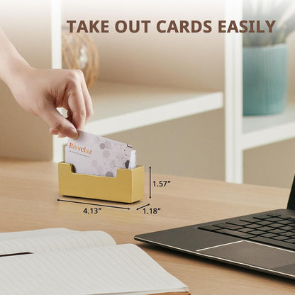 Business Card Holder Desk, Acacia Wood Business Card Organizer Desktop Business Card Display Stand for Office Tabletop Exhibition, Small Business Essentials