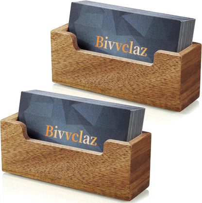 Business Card Holder Desk, Acacia Wood Business Card Organizer Desktop Business Card Display Stand for Office Tabletop Exhibition, Small Business Essentials