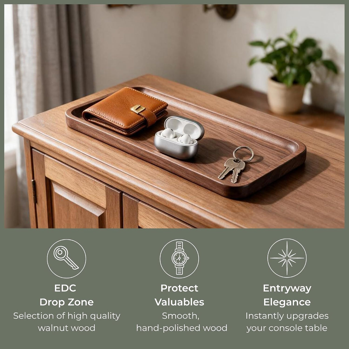 Walnut Serving Tray Solid Wood Tray, 11.8 x 5 inch