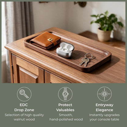 Walnut Serving Tray Solid Wood Tray, 11.8 x 5 inch