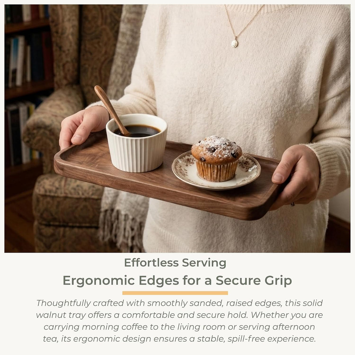 Walnut Serving Tray Solid Wood Tray, 11.8 x 5 inch