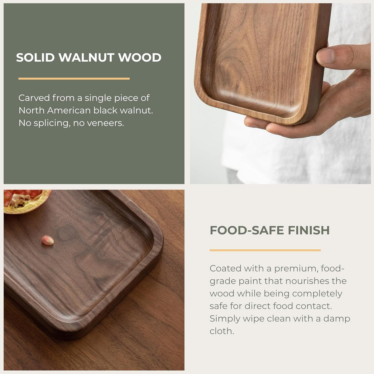 Walnut Serving Tray Solid Wood Tray, 11.8 x 5 inch