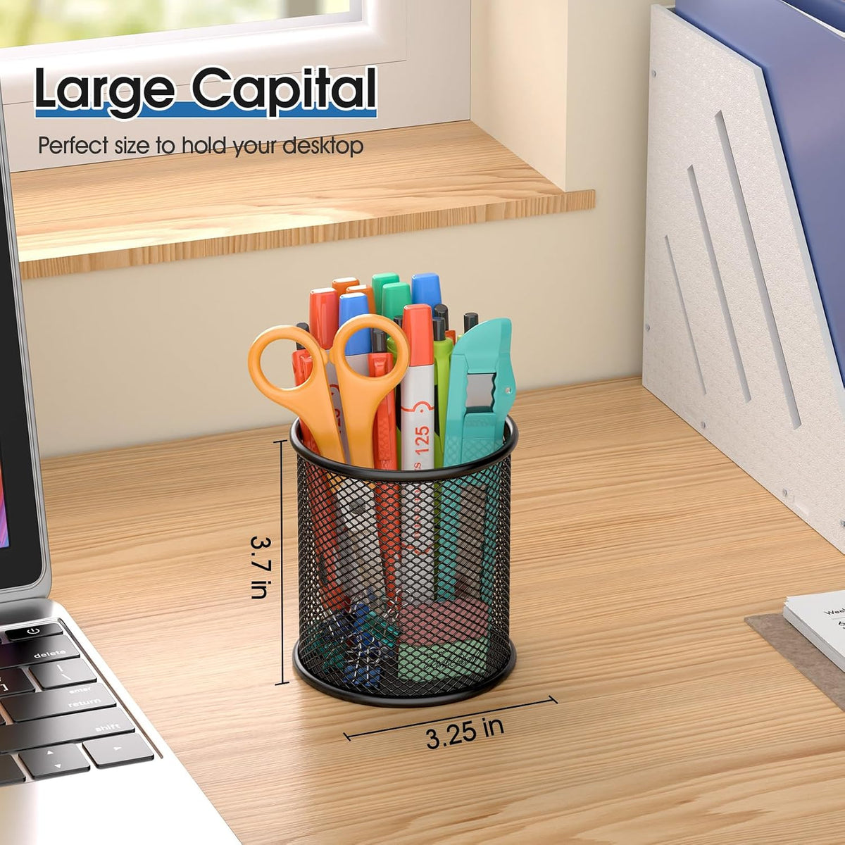 Pen Holder for Desk,Mesh Metal, Non-Slip EVA Pad, 3.7’’ Tall