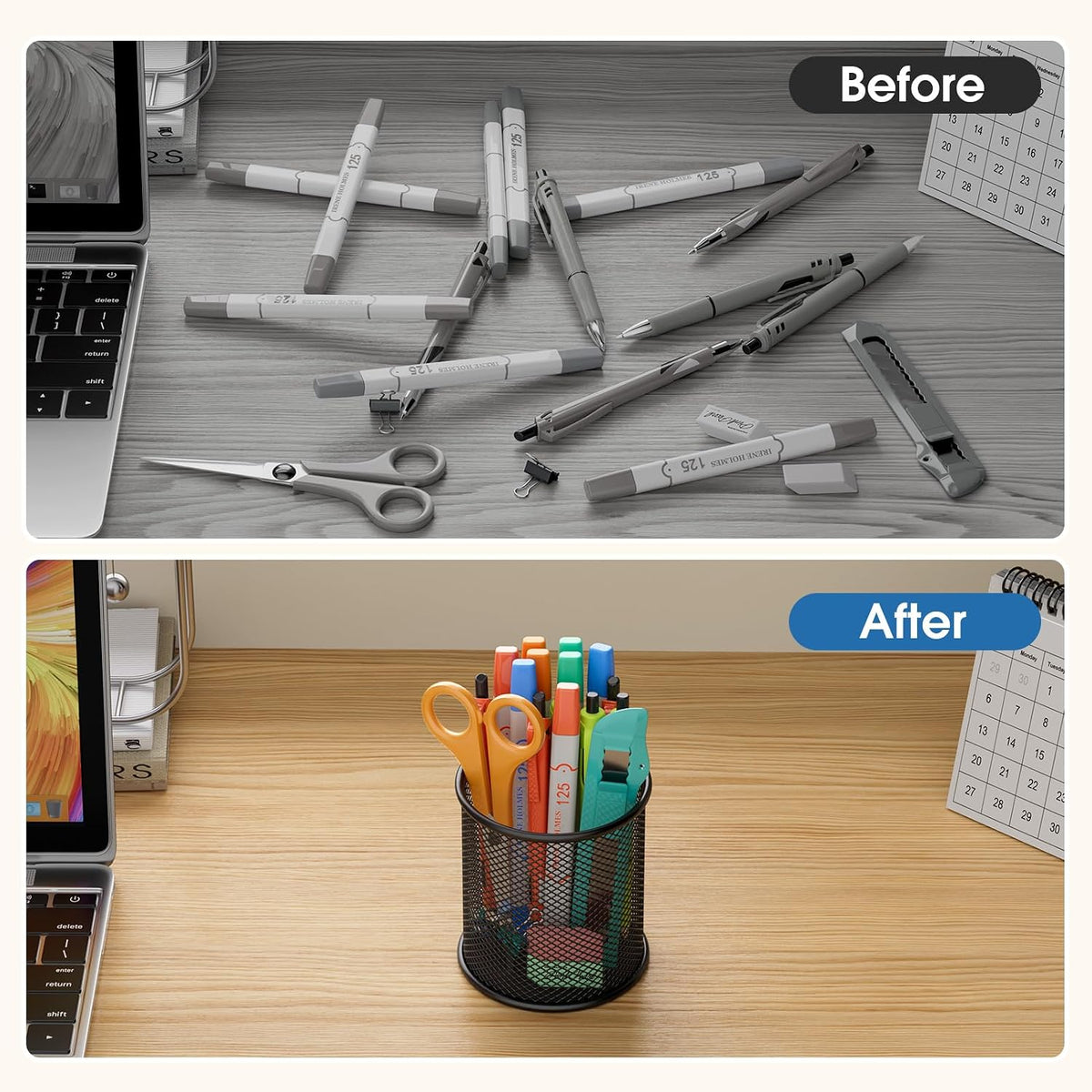 Pen Holder for Desk,Mesh Metal, Non-Slip EVA Pad, 3.7’’ Tall
