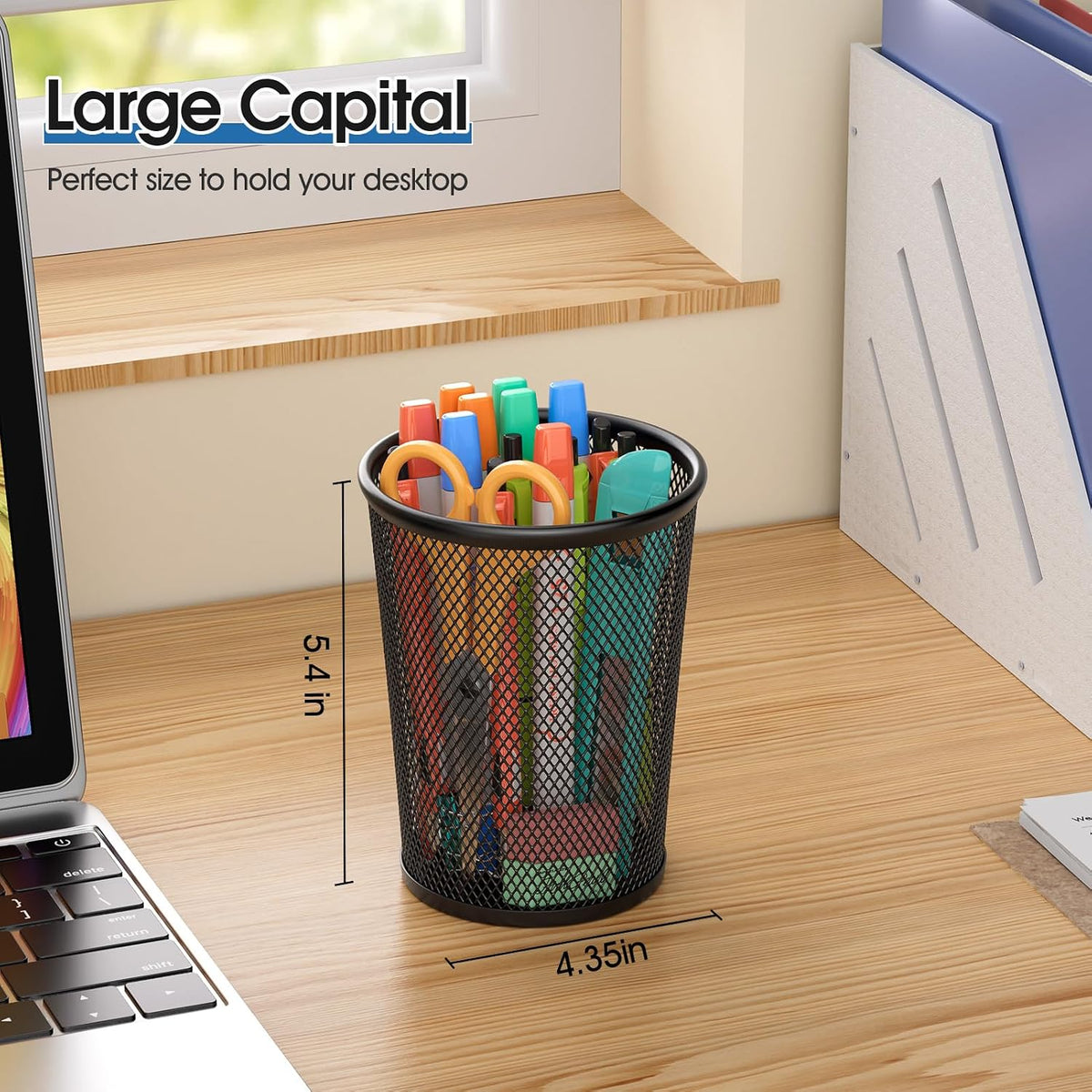 Pen Holder for Desk,Mesh Metal, Non-Slip EVA Pad, 3.7’’ Tall