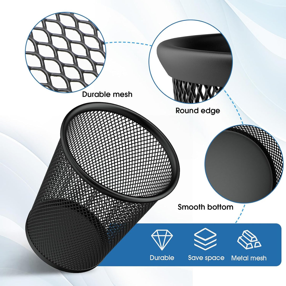 Pen Holder for Desk,Mesh Metal, Non-Slip EVA Pad, 3.7’’ Tall