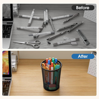 Pen Holder for Desk,Mesh Metal, Non-Slip EVA Pad, 3.7’’ Tall