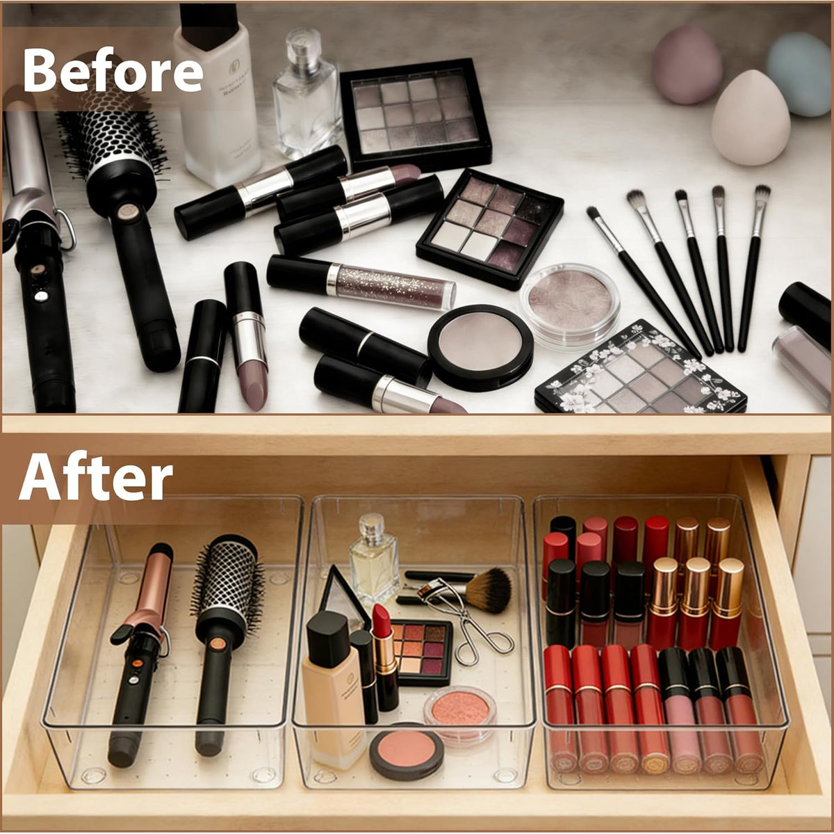 6"*9" Clear Drawer Organizers for Makeup, Vanity, Office