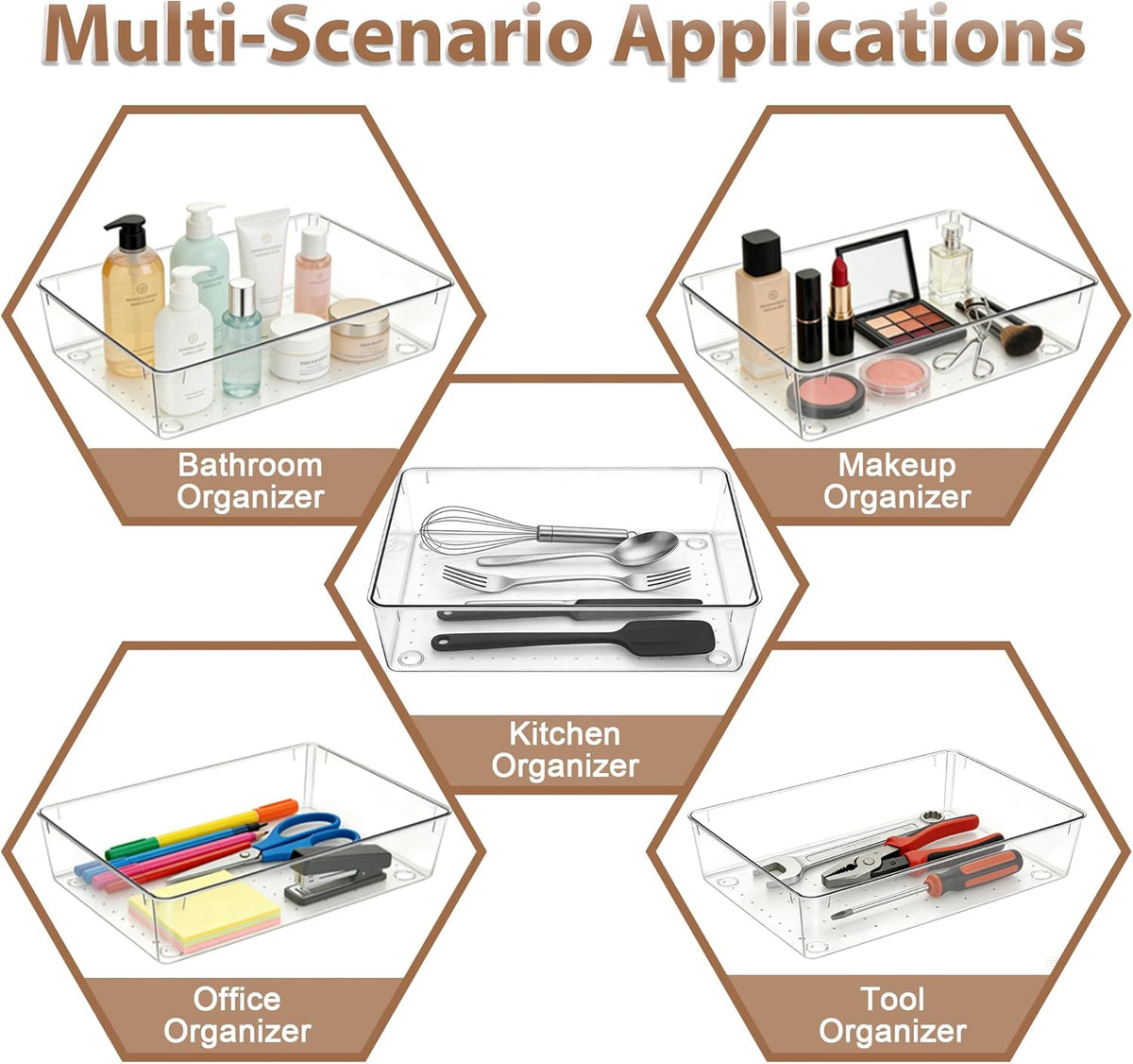 6"*9" Clear Drawer Organizers for Makeup, Vanity, Office