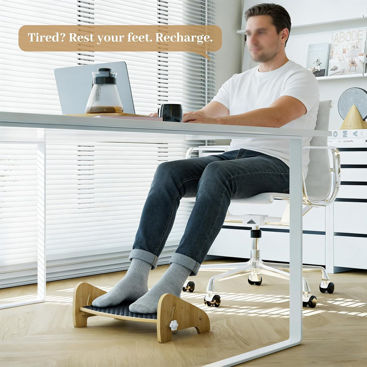 Foot Rest Under Desk, Bamboo Ergonomic Office Foot Stool (Natural)