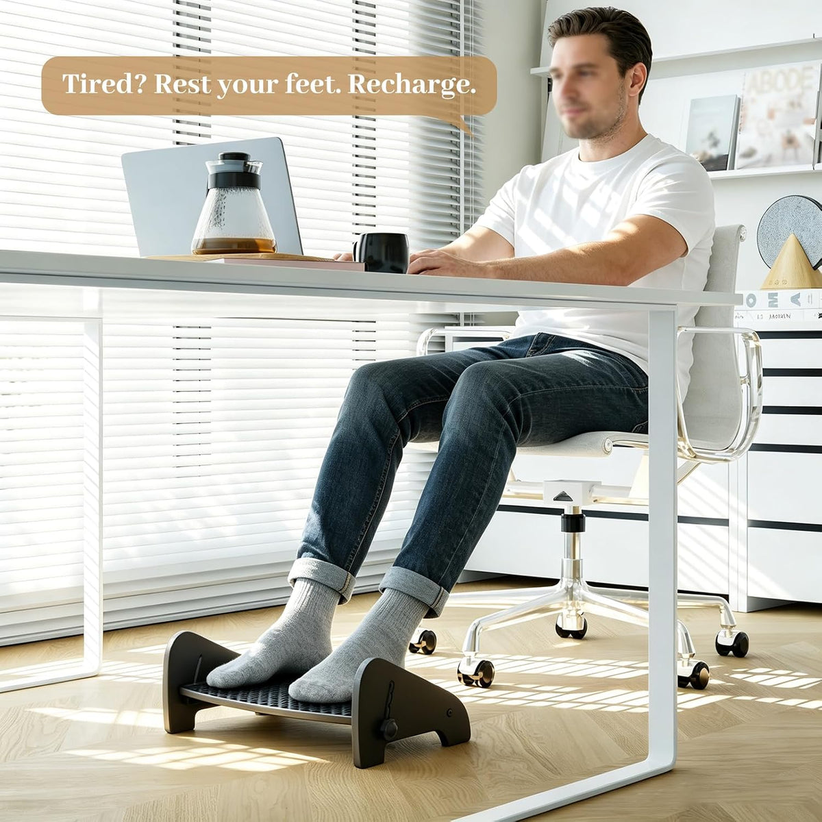 Foot Rest Under Desk, Bamboo Ergonomic Office Foot Stool (Natural)