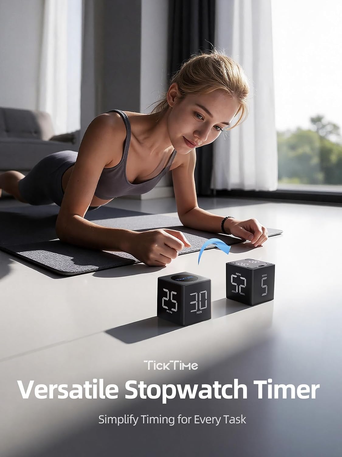 Pomodoro Timer Cube, with 25/5 Auto Cycles, 3/5/10/15/25/45/60 Min Presets, Custom Timer, Stopwatch, Magnetic, Rechargeable, Silent, Vibrate & Sound, for Task, ADHD, Study, Black